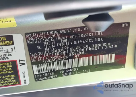 2015 Toyota Venza Xle V6 from USA, damaged, VIN 4T3ZK3BBXFU070434